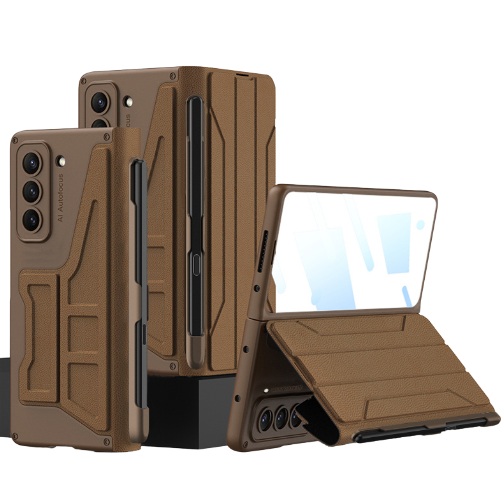 Cedere Shell Membrane Integrated Leather Case for Galaxy Z Fold 5 Brown Galaxy Z Fold 5