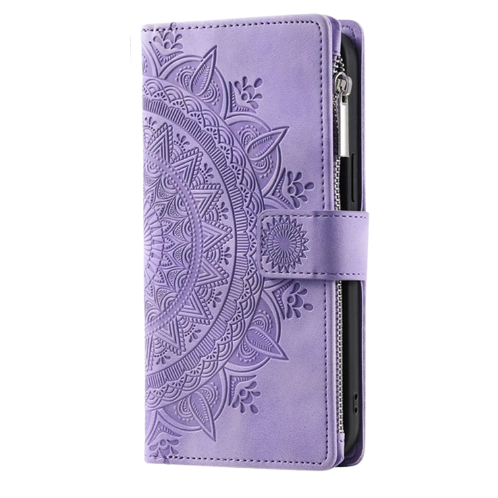 Caelina Magnetic Leather Wallet iPhone Case With Straps Purple
