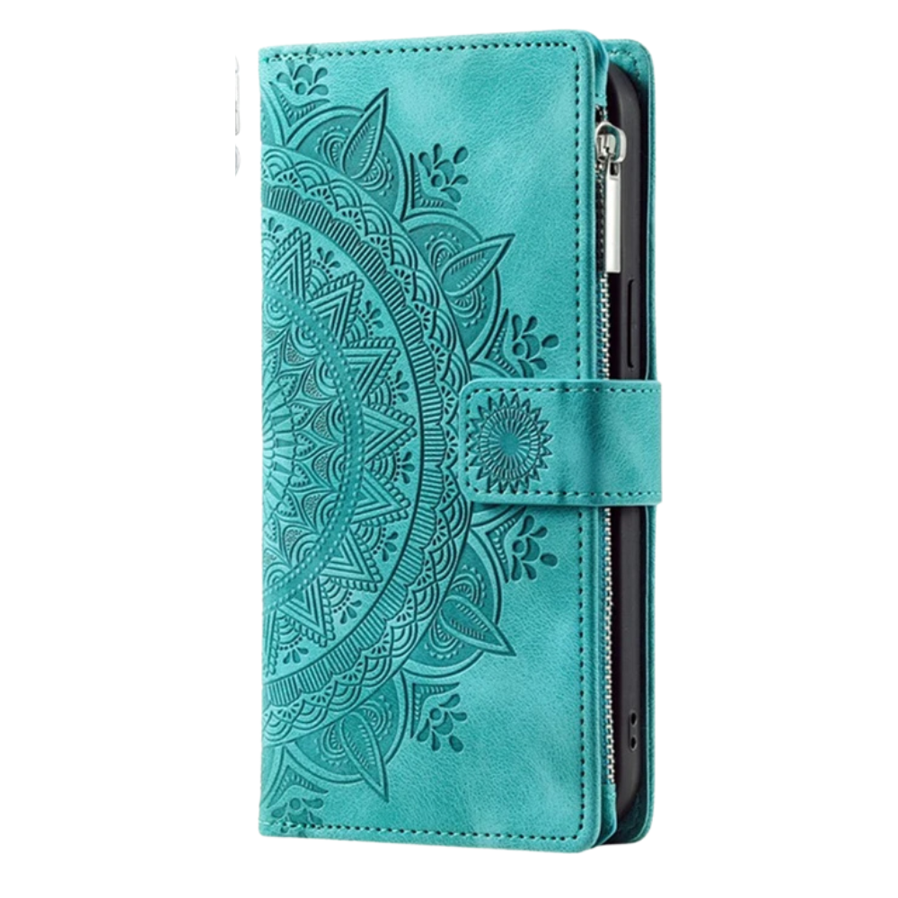Caelina Magnetic Leather Wallet iPhone Case With Straps Green