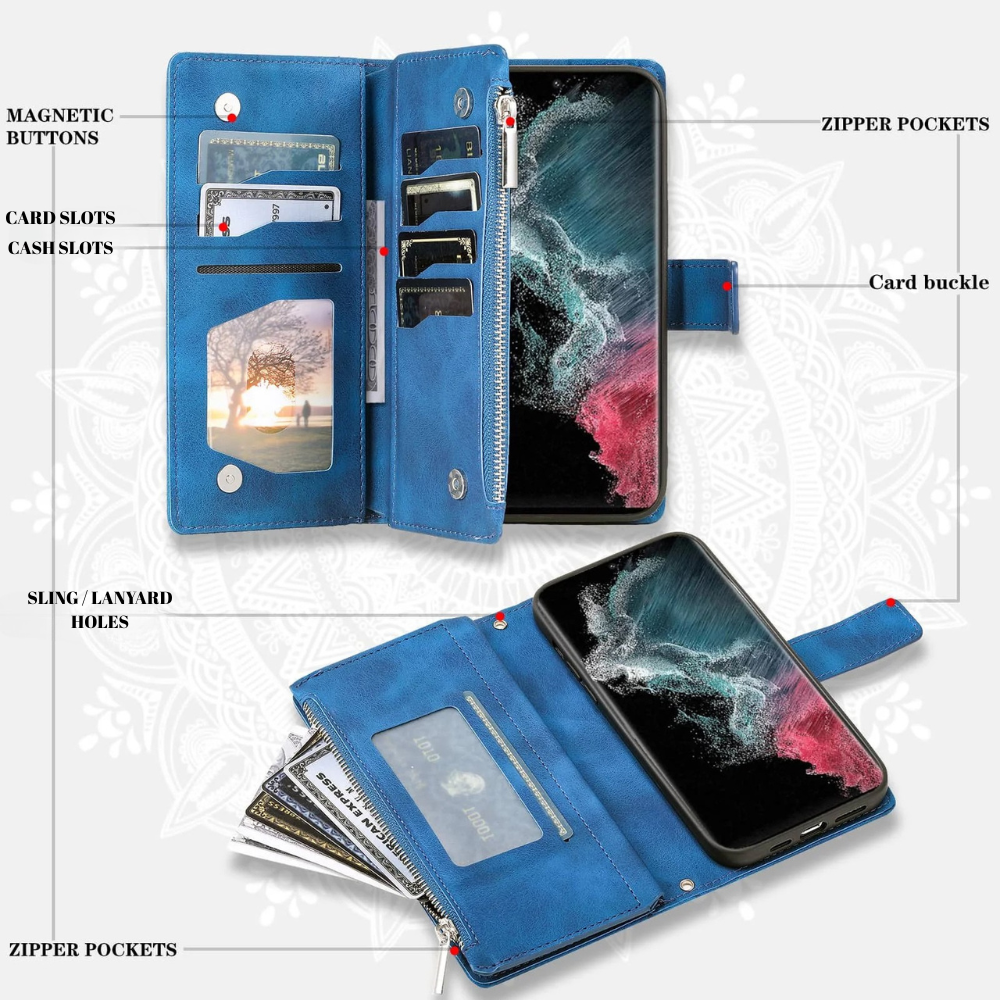 Educo Magnetic Leather Wallet Case With Straps For Galaxy S Series