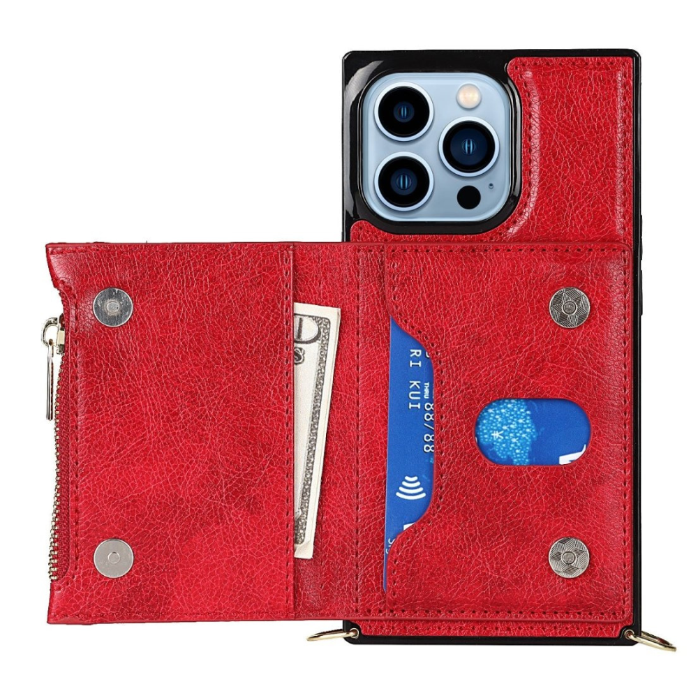 Regno Leather Zipper Wallet iPhone Case with Card Holder Red