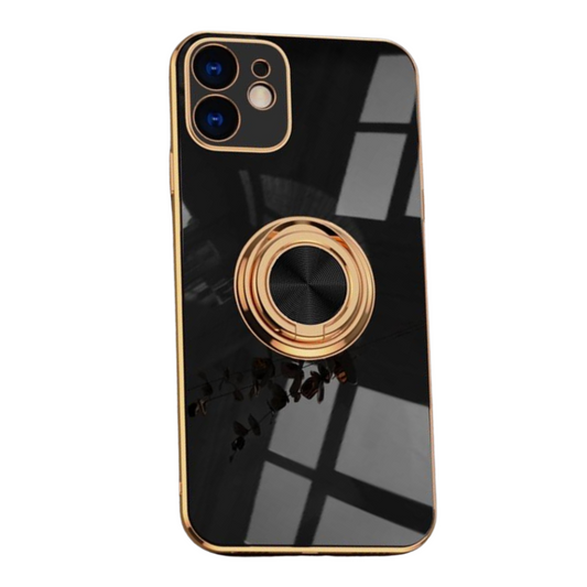 Aere Luxury Plated iPhone Case With Ring Black