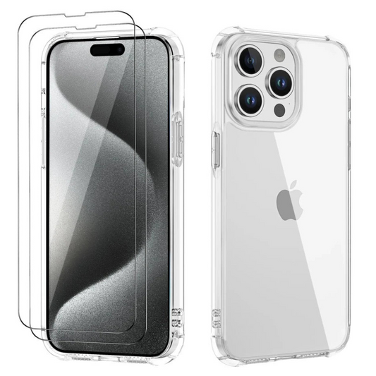 Evoco Shockproof iPhone Case With 2-Piece Clear Screen Protectors Clear