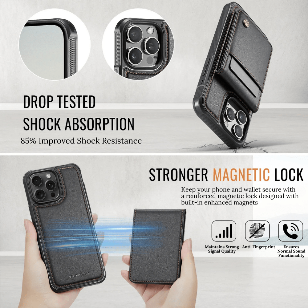 Perdo Magnetic Leather Wallet iPhone Case With Detachable Card Holder
