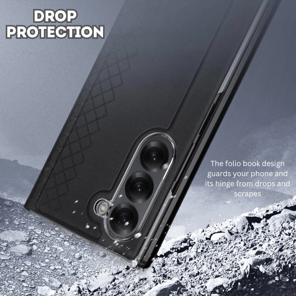 Recro Leather Case For Galaxy Z Fold With Card Holder And Kickstand