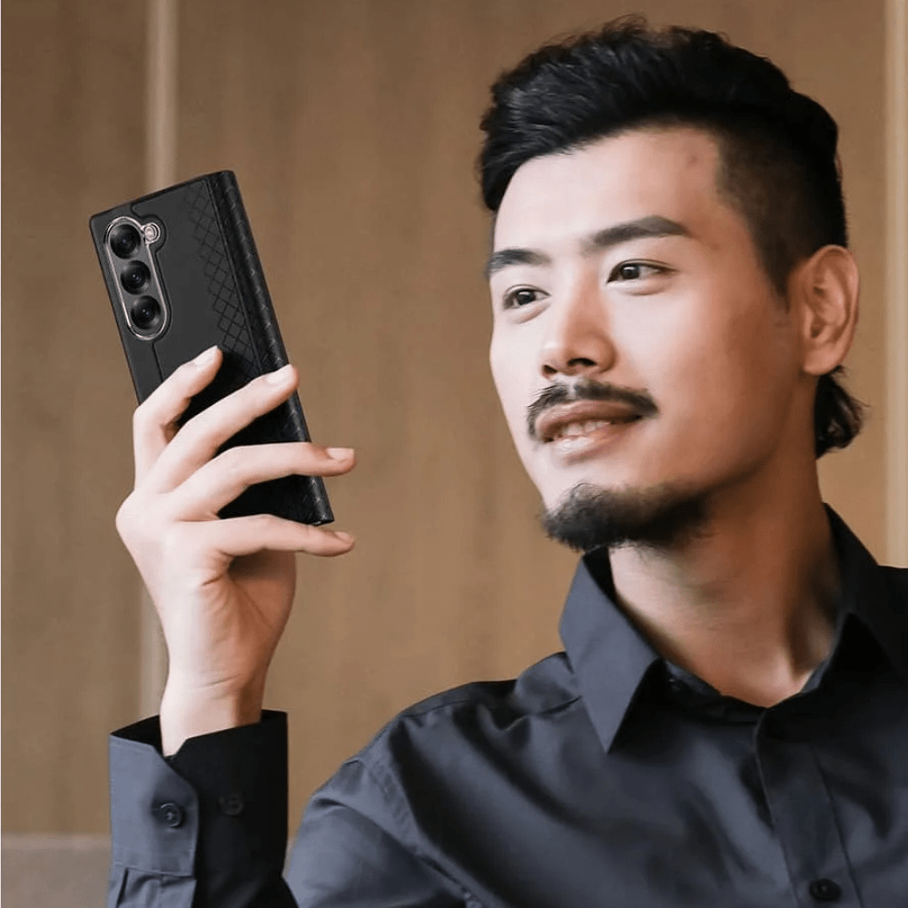 Recro Leather Case For Galaxy Z Fold With Card Holder And Kickstand