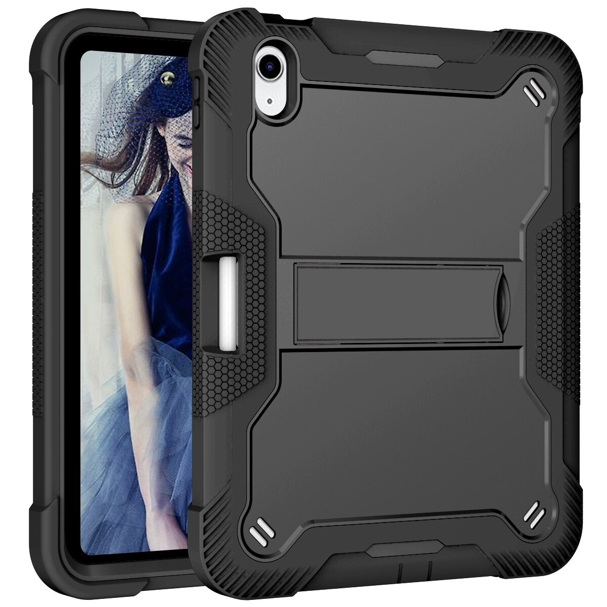 Aeris Heavy Duty Shockproof Silicone iPad Case With Pencil Holder & Kickstand Black iPad 10th Generation