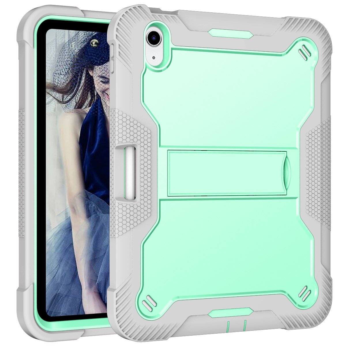 Aeris Heavy Duty Shockproof Silicone iPad Case With Pencil Holder & Kickstand Green