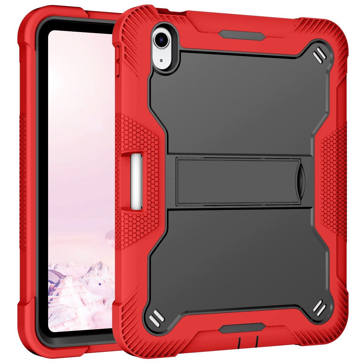 Aeris Heavy Duty Shockproof Silicone iPad Case With Pencil Holder & Kickstand Red