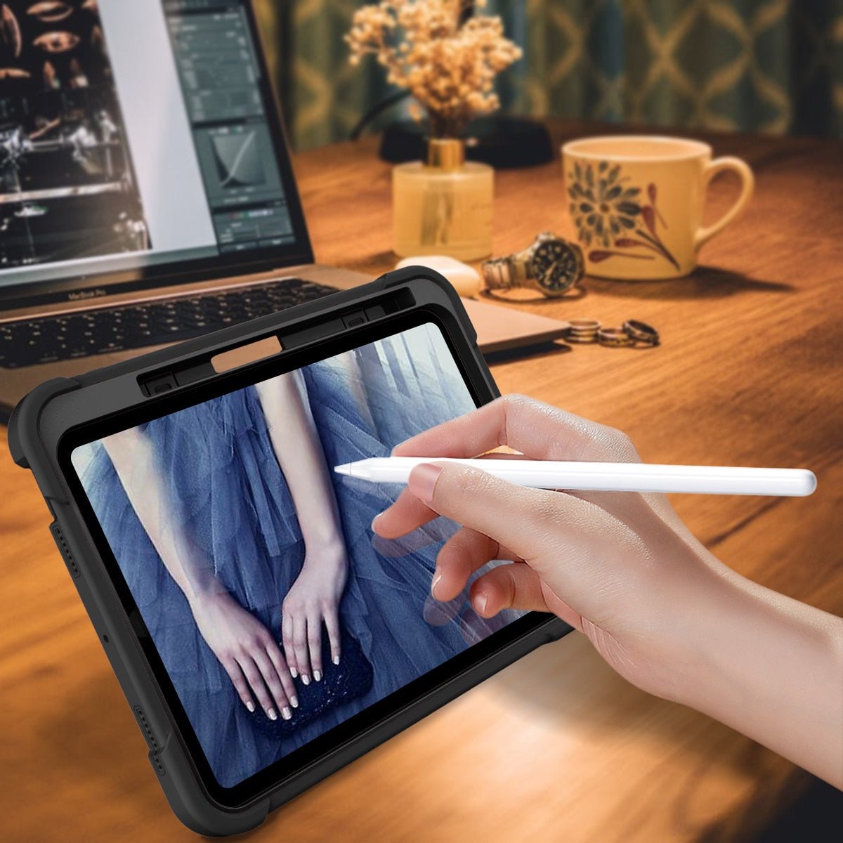 Aeris Heavy Duty Shockproof Silicone iPad Case With Pencil Holder & Kickstand