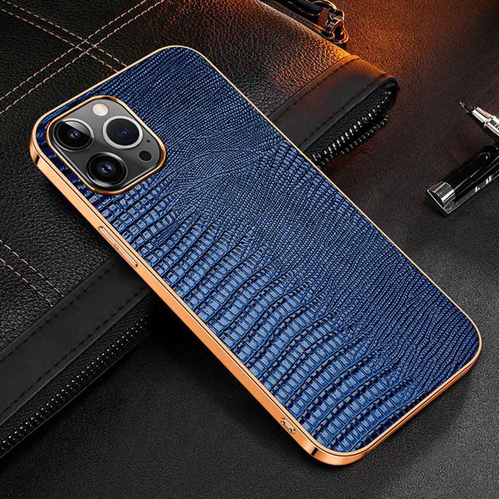 Contra Luxury Genuine Leather iPhone Case Blue