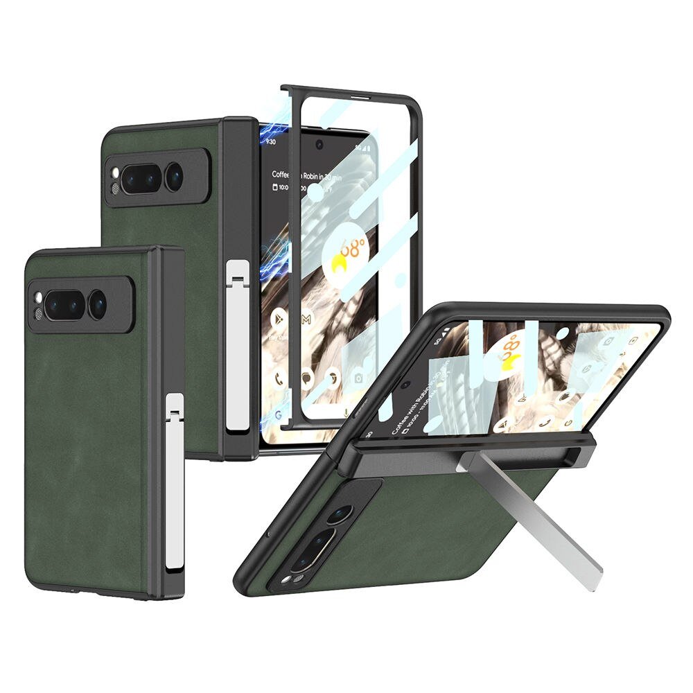 Doli Leather Case for Google Pixel Fold With Tempered Glass Green Google Pixel Fold