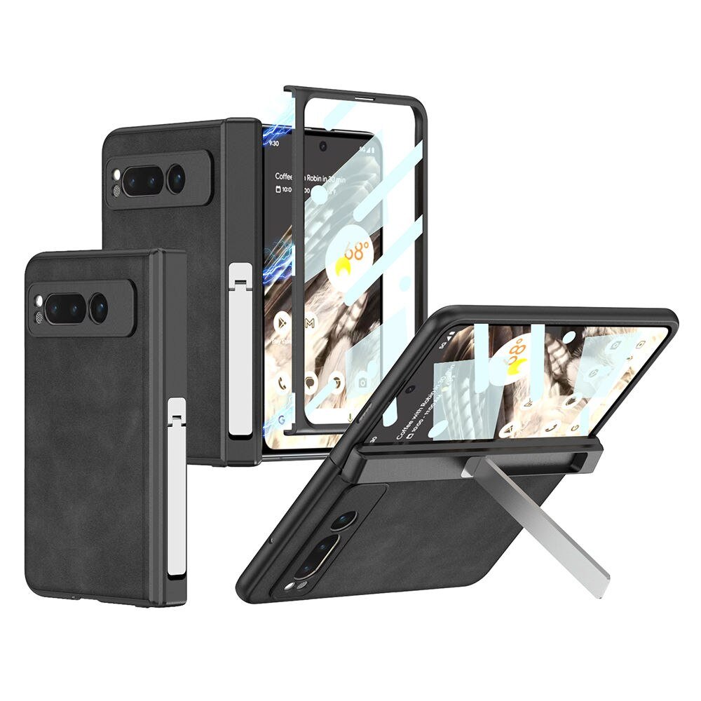 Doli Leather Case for Google Pixel Fold With Tempered Glass Black Google Pixel Fold