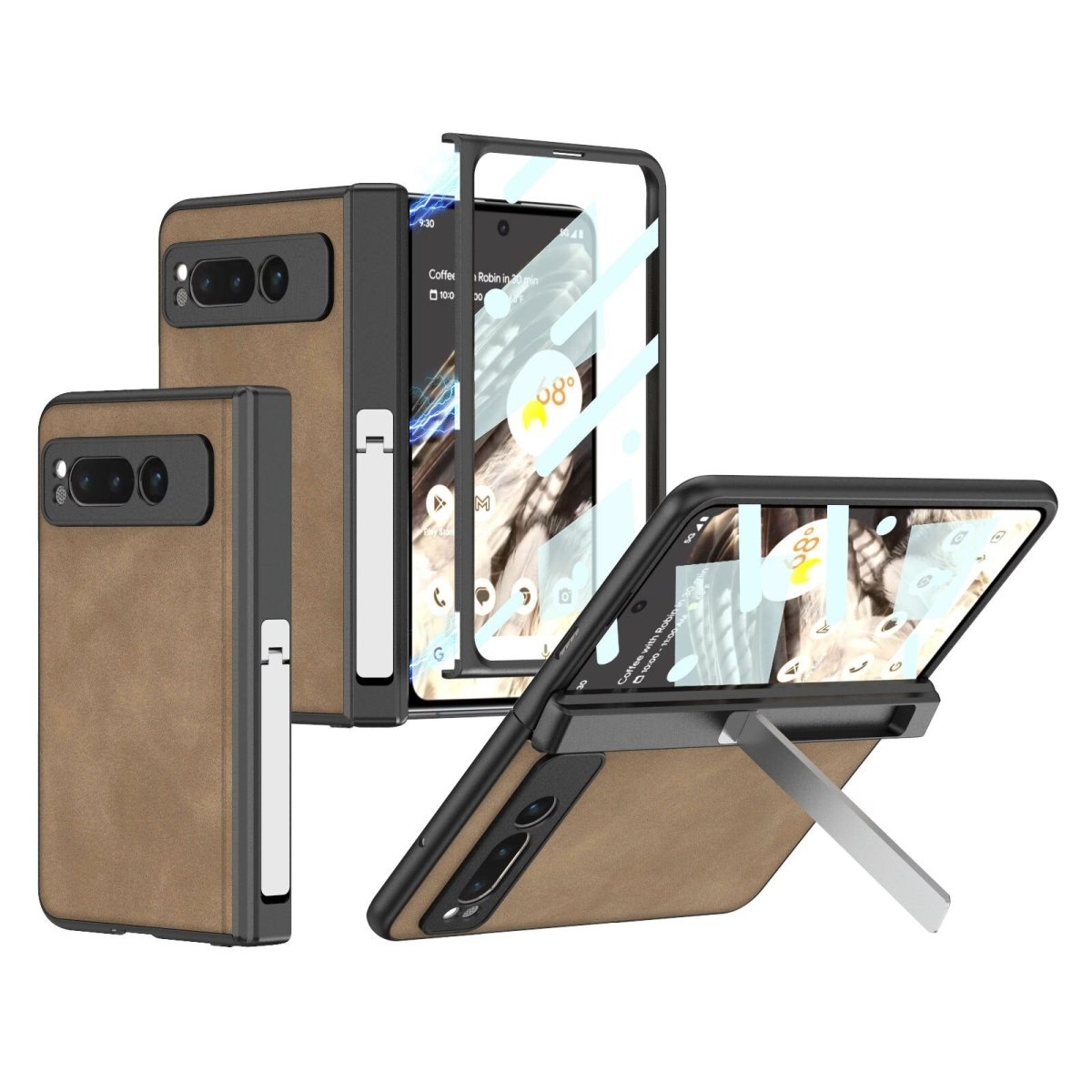 Doli Leather Case for Google Pixel Fold With Tempered Glass Brown Google Pixel Fold