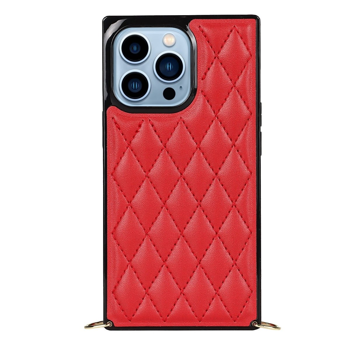 Fere Luxury Leather iPhone Case with Crossbody Lanyard Red