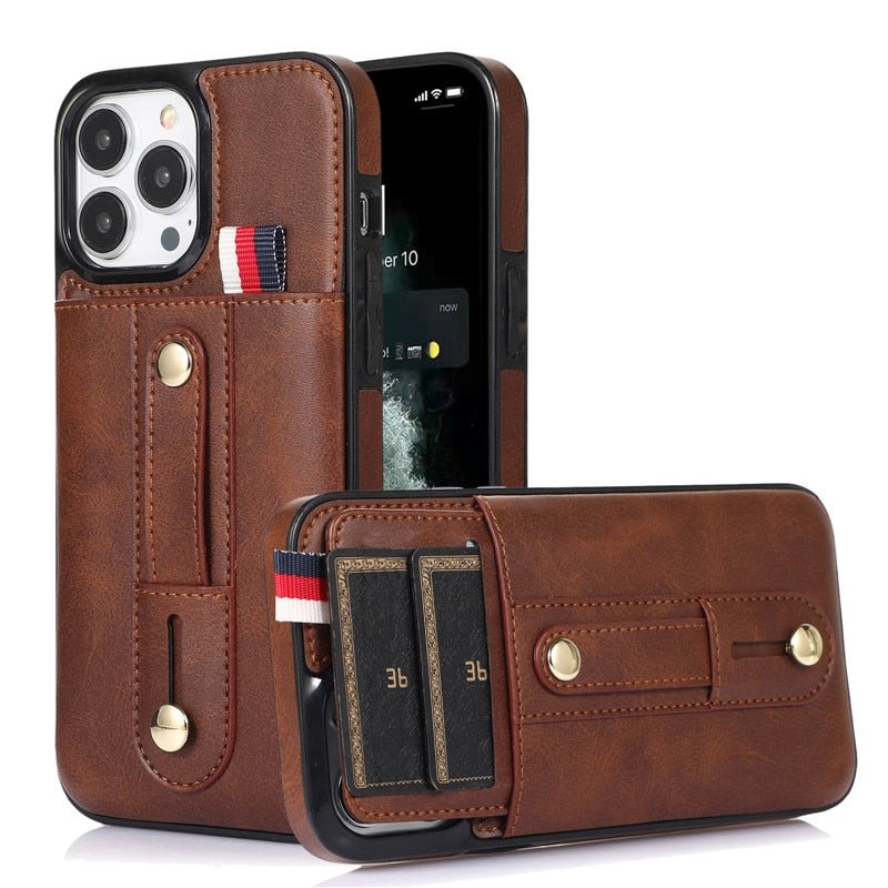 Leo Retro Leather iPhone Case with Card Slot Brown