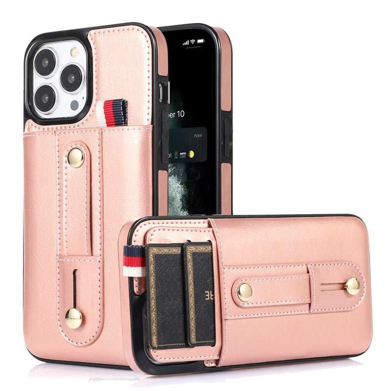 Leo Retro Leather iPhone Case with Card Slot Rose Gold