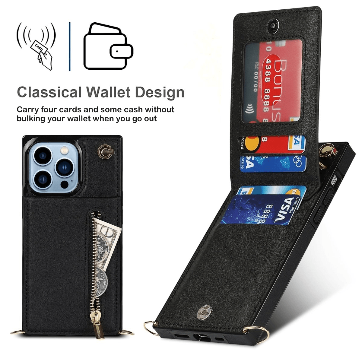 Nitida Crossbody Leather Case With Stand For iPhone 15 Series