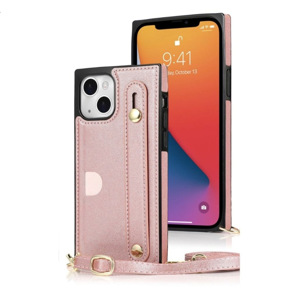 Nox Slim Leather Shockproof Case for iPhone 15 Series With Wrist Strap Rose Gold