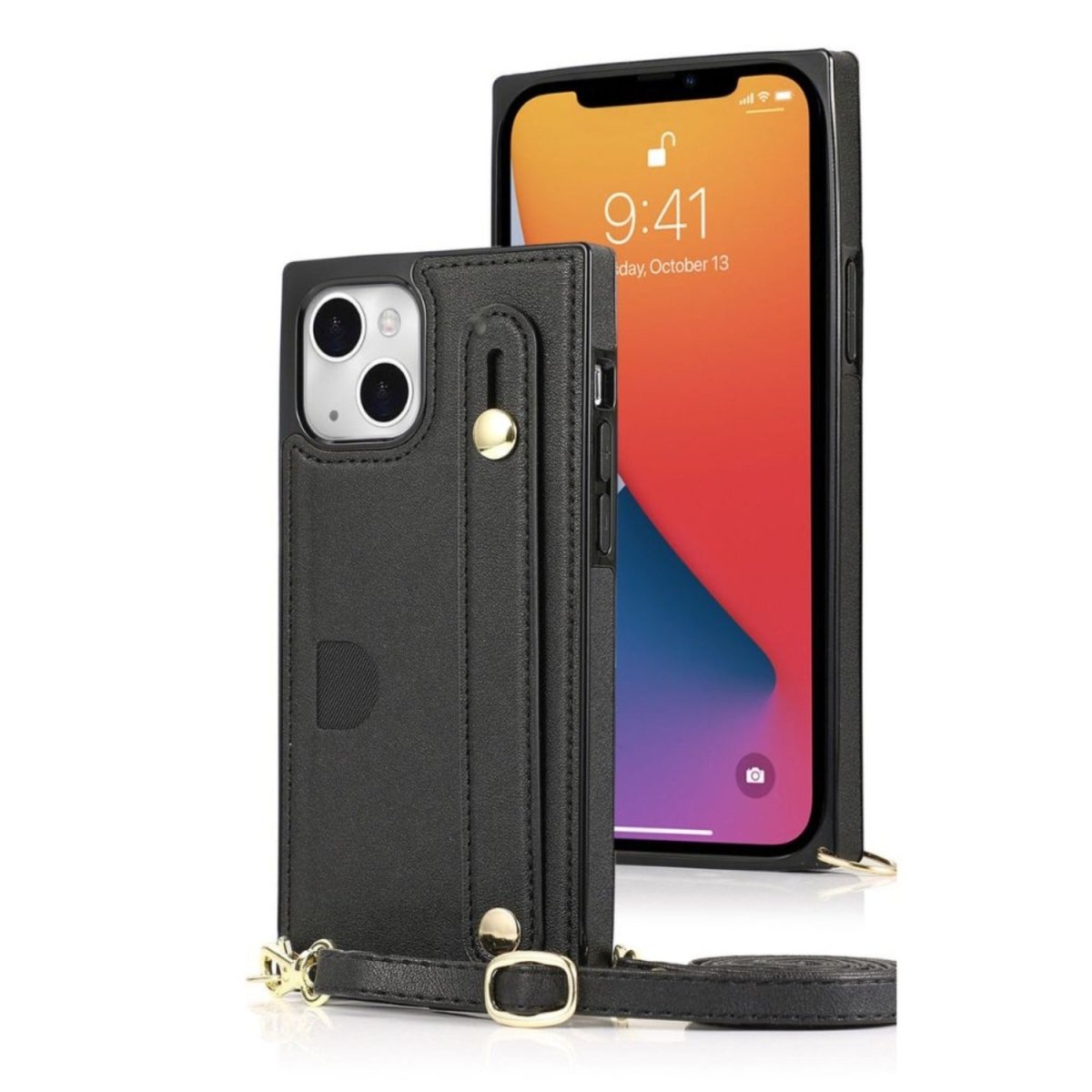 Nox Slim Leather Shockproof Case for iPhone 15 Series With Wrist Strap Black