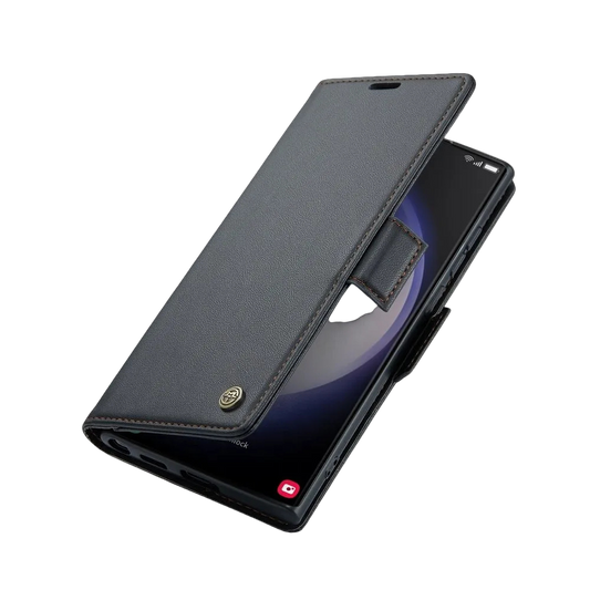 Pellis Vegan Leather Galaxy Case With Magnetic Card Slots Black
