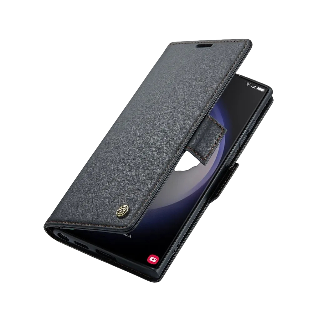Pellis Vegan Leather Galaxy Case With Magnetic Card Slots Black