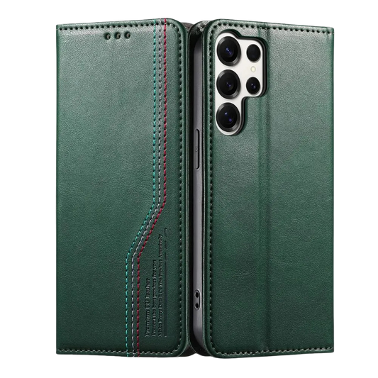 Ceteri Leather Wallet Flip Case For Galaxy S Series Green