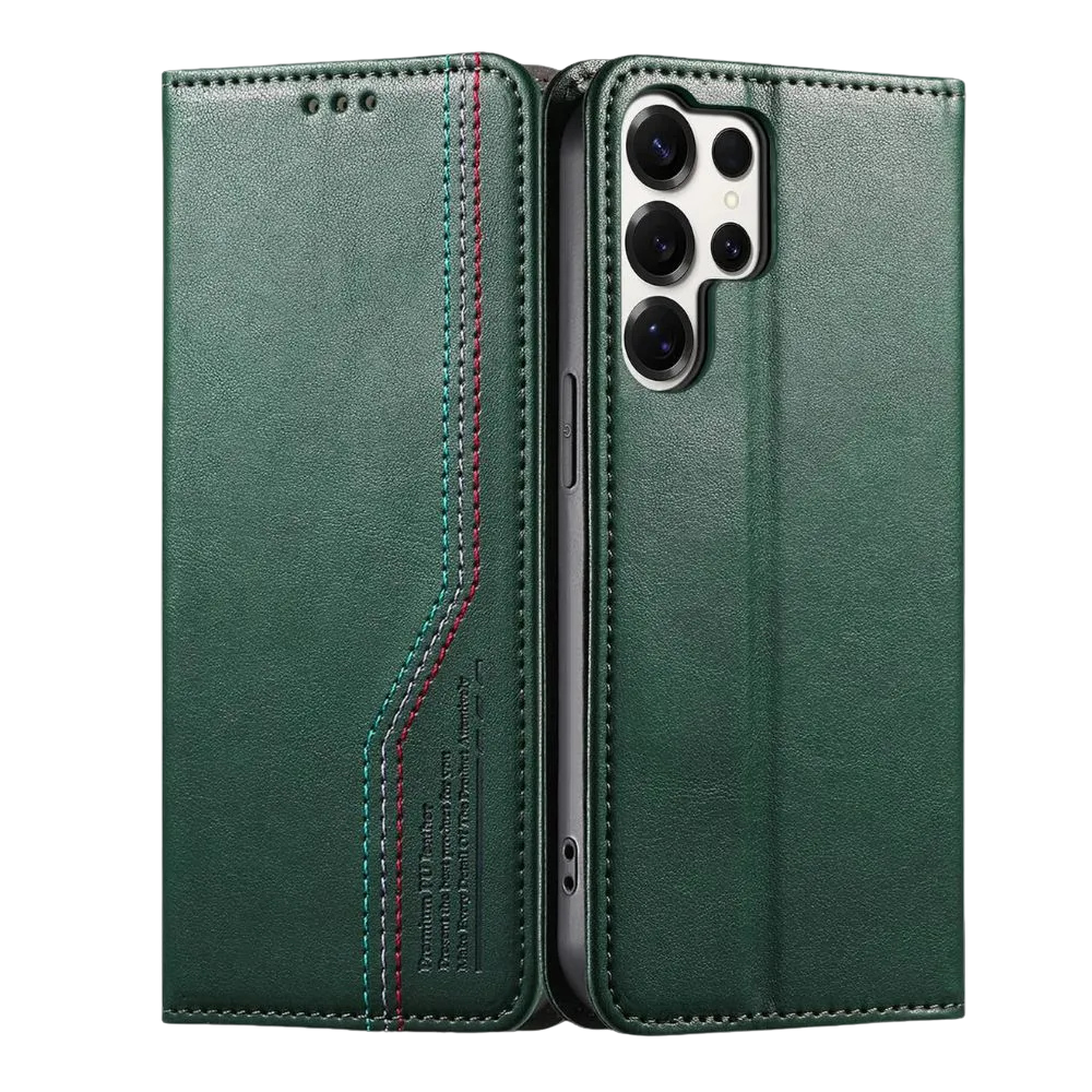 Ceteri Leather Wallet Flip Case For Galaxy S Series Green