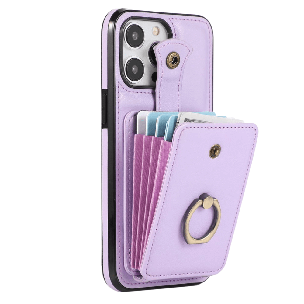 Sanus RFID Blocking Leather Wallet Case for iPhone Series 15-17 Purple