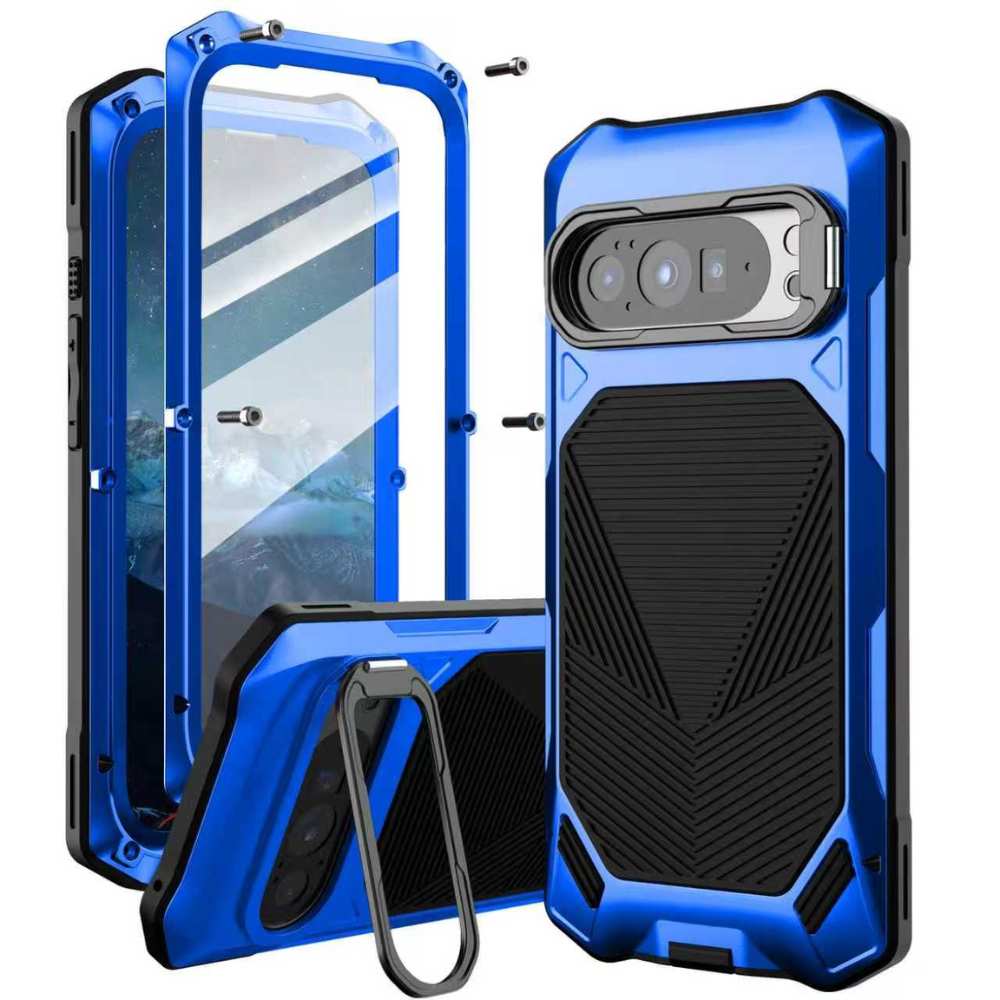 Gens Heavy-Duty Google Pixel Case with Built-in Tempered Glass & Camera Kickstand Blue