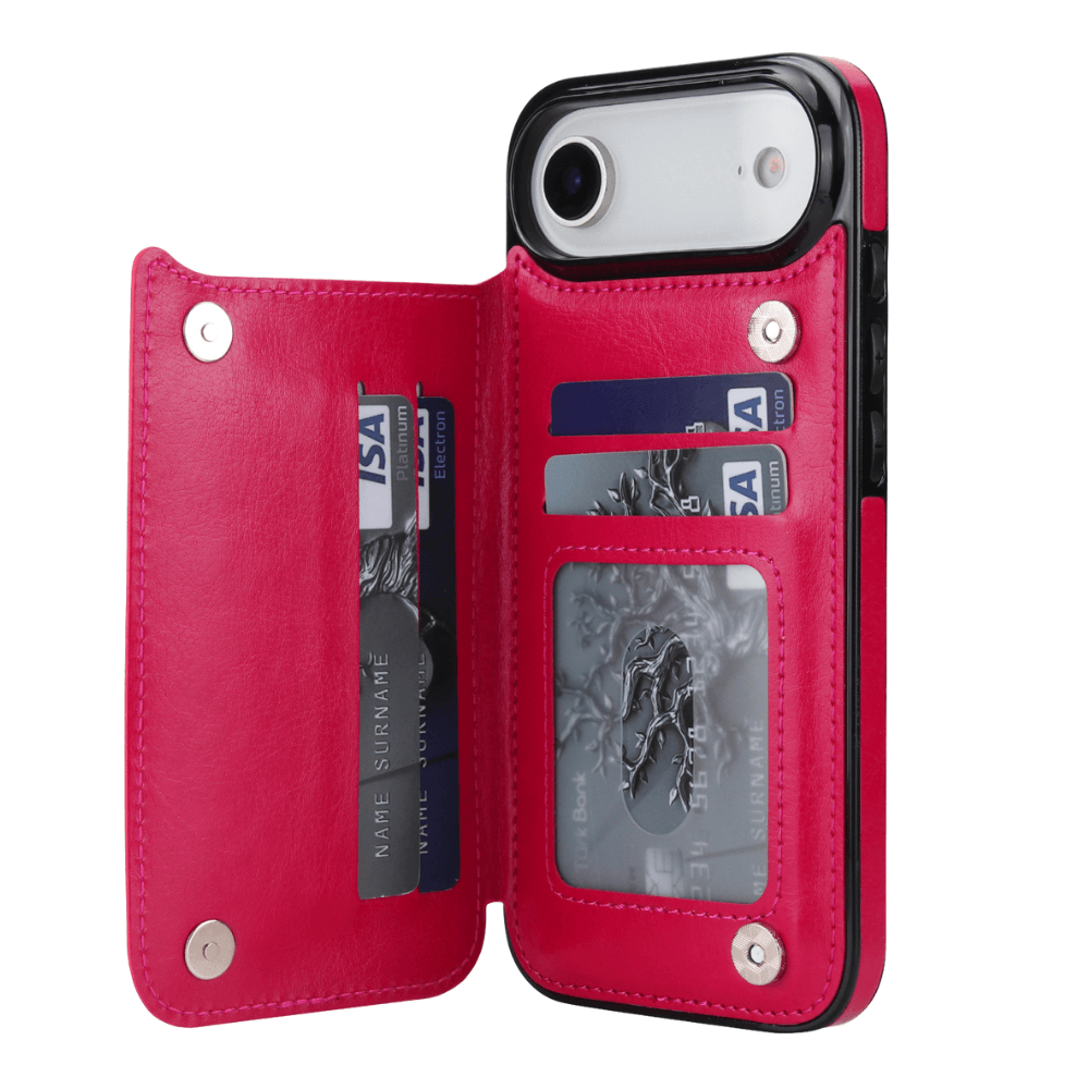 Vistor Leather Flip Wallet Case For iPhone 17 Series Rose Red iPhone Air