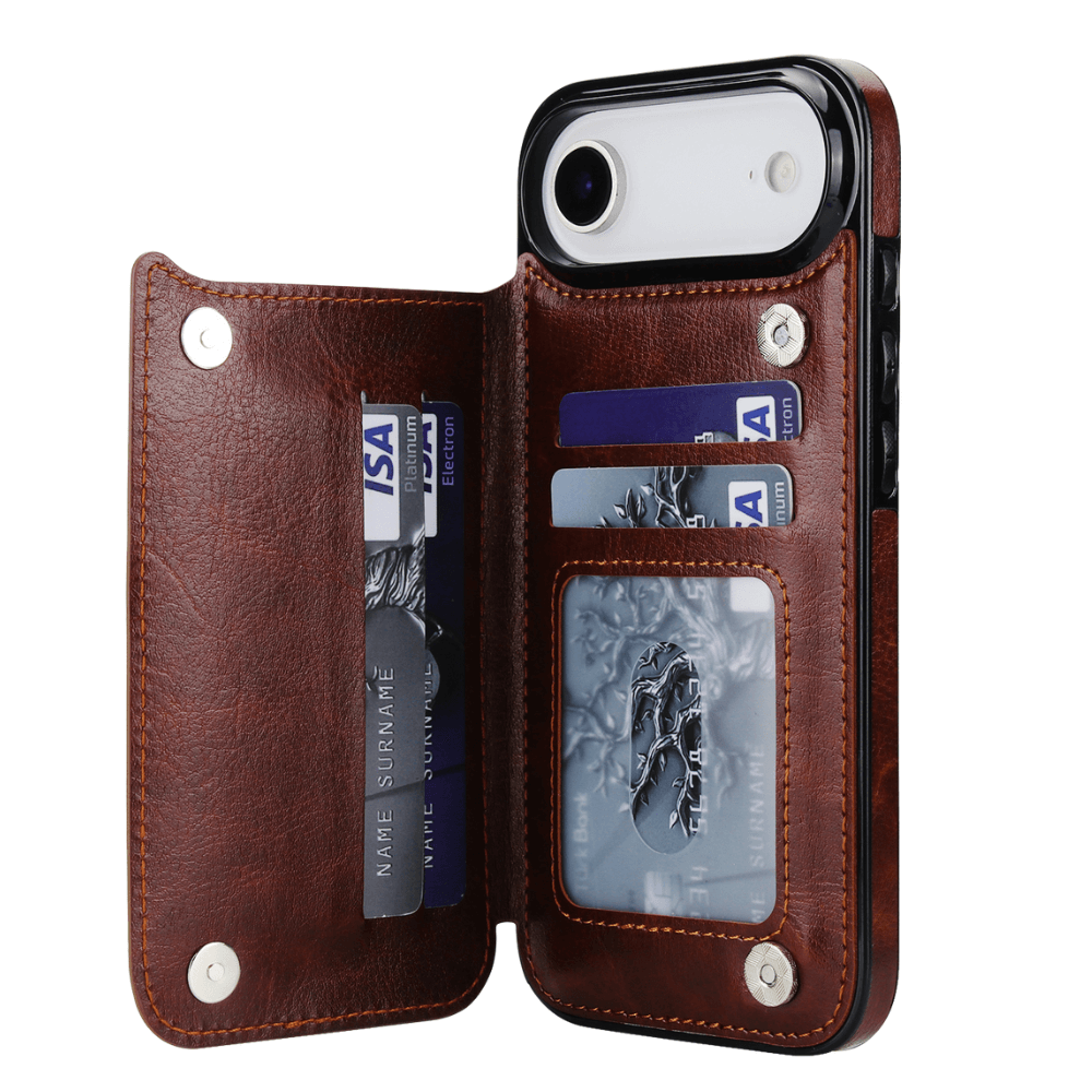 Vistor Leather Flip Wallet Case For iPhone 17 Series Brown iPhone Air