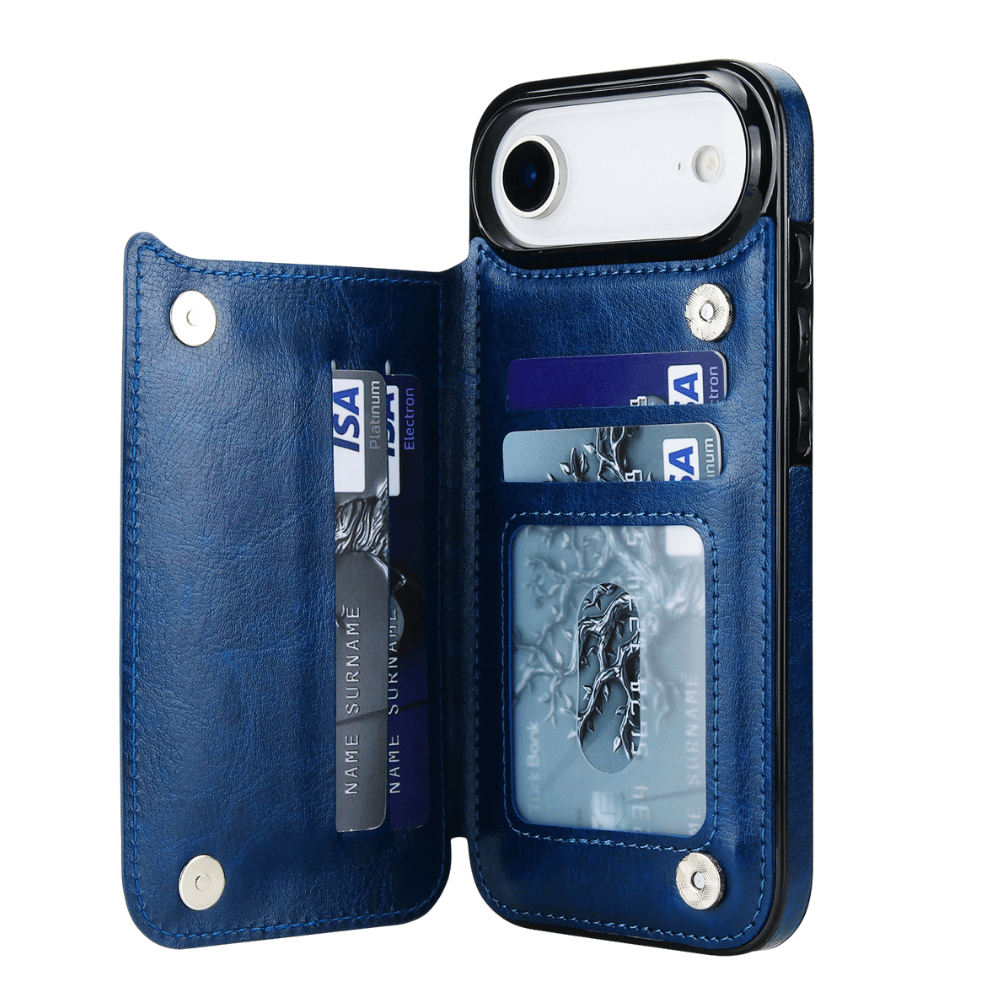 Vistor Leather Flip Wallet Case For iPhone 17 Series Blue iPhone Air