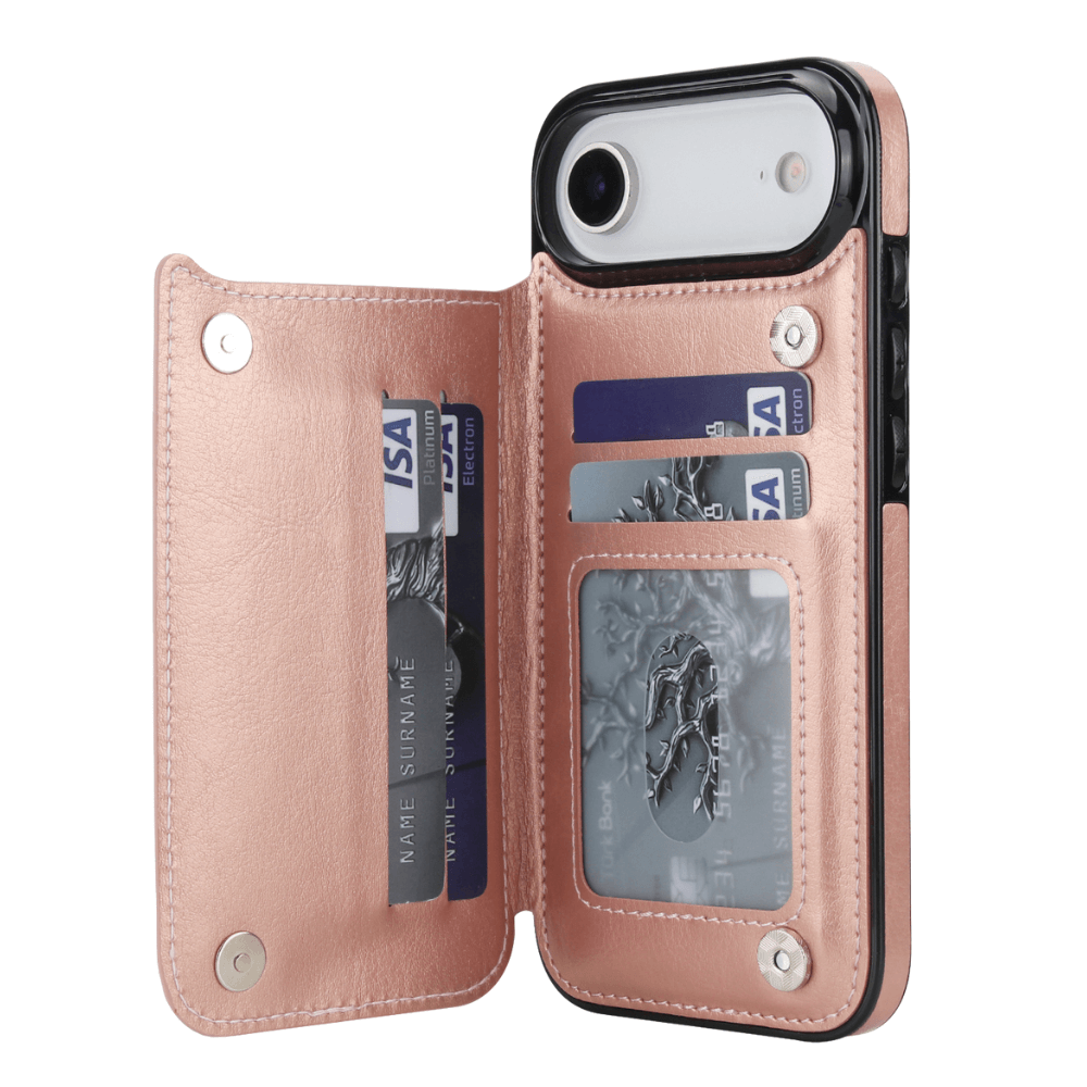 Vistor Leather Flip Wallet Case For iPhone 17 Series Rose Gold iPhone Air