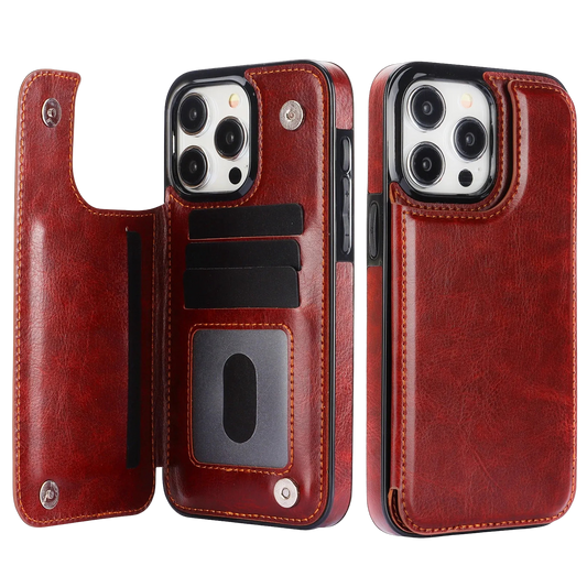 Vistor Leather Flip Wallet Case For iPhone 14-16 Series Brown