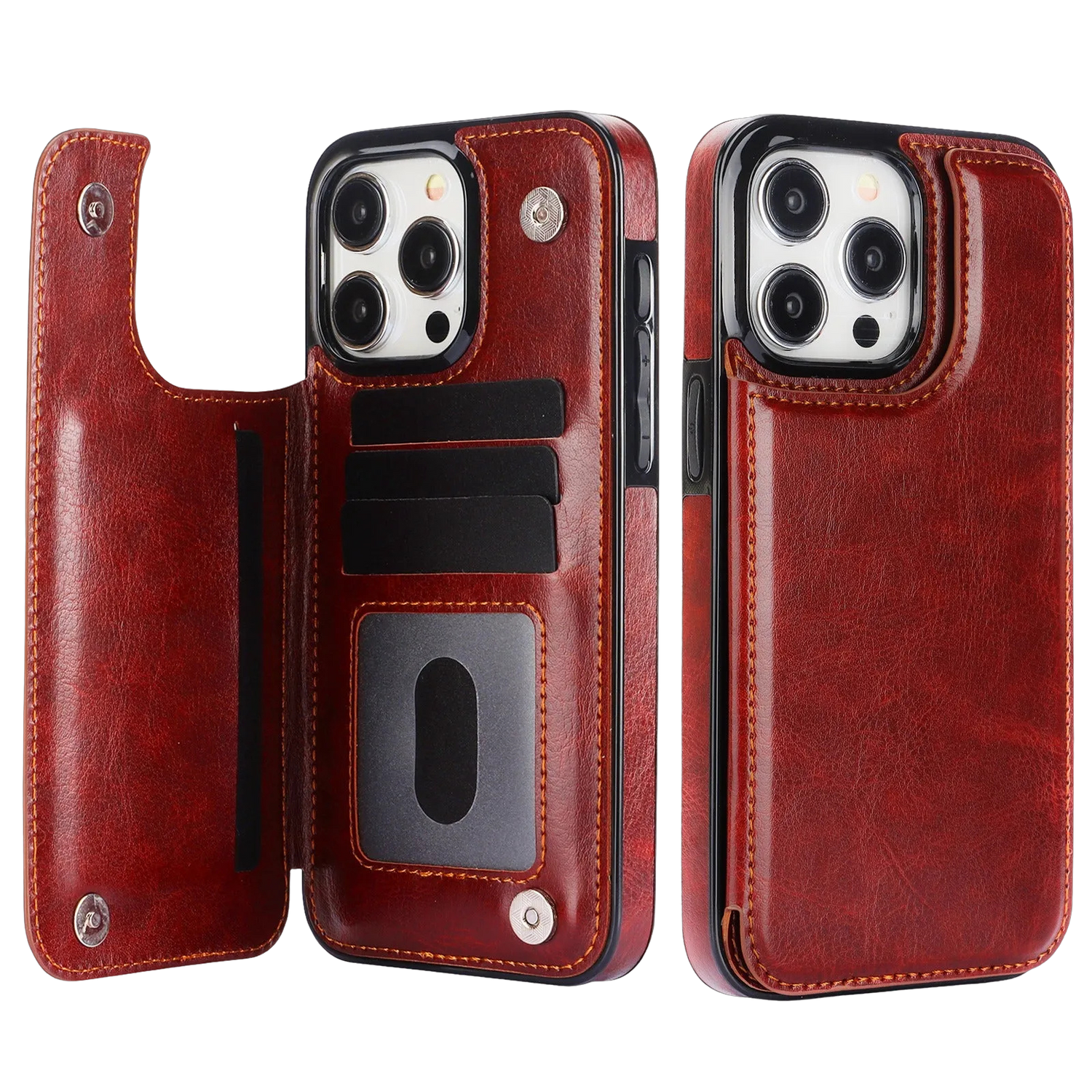 Vistor Leather Flip Wallet Case For iPhone 14-16 Series Brown