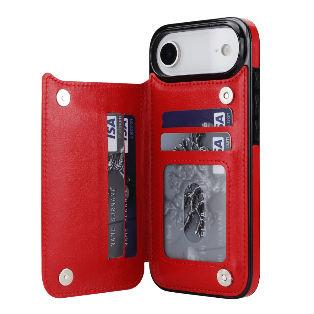 Vistor Leather Flip Wallet Case For iPhone 17 Series Red iPhone Air