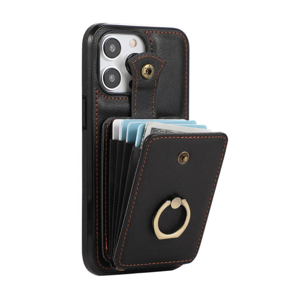 Sanus RFID Blocking Leather Wallet Case for iPhone Series 15-17 Black