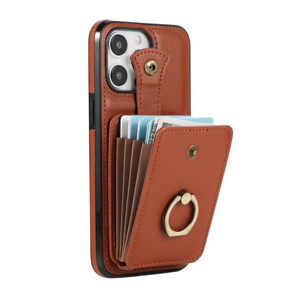 Sanus RFID Blocking Leather Wallet Case for iPhone Series 15-17 Brown