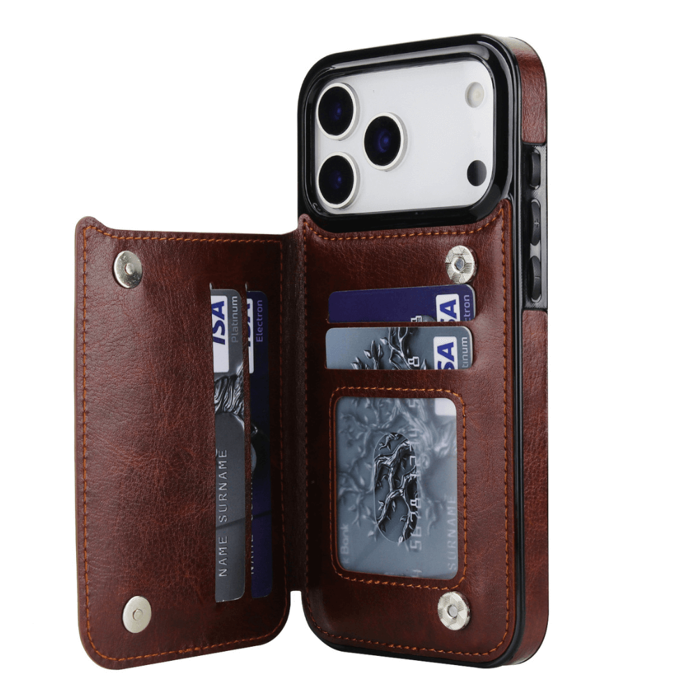 Vistor Leather Flip Wallet Case For iPhone 17 Series Brown