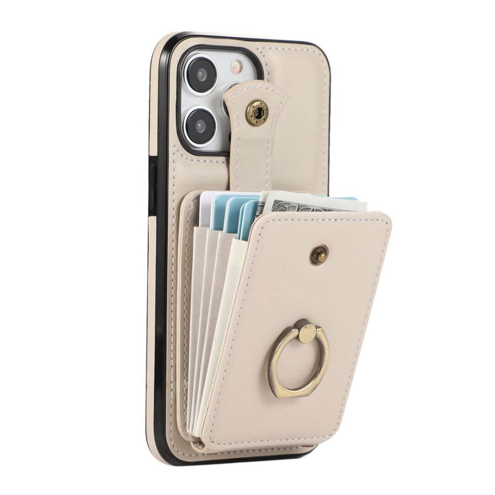 Sanus RFID Blocking Leather Wallet Case for iPhone Series 15-17 Beige