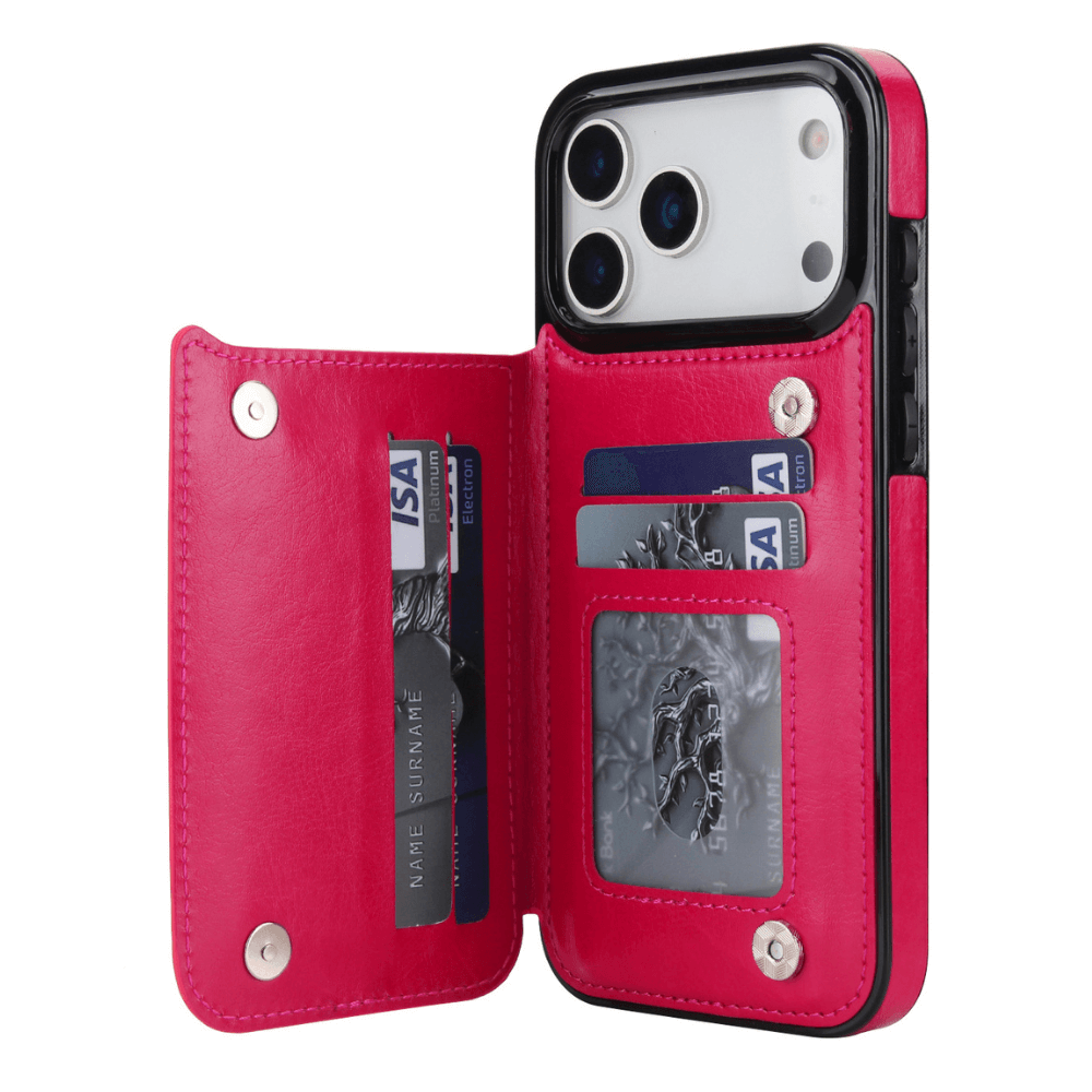 Vistor Leather Flip Wallet Case For iPhone 17 Series Rose Red