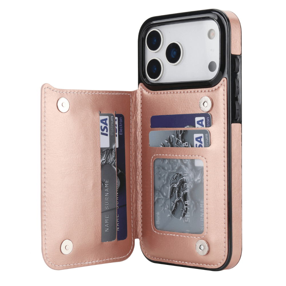 Vistor Leather Flip Wallet Case For iPhone 17 Series Rose Gold