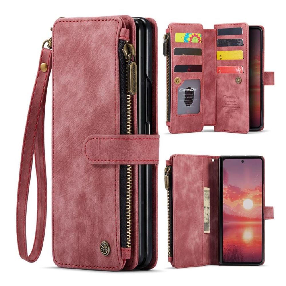 Eligo Leather Wallet Case for Galaxy Z Fold Red Galaxy Z Fold 7 Without Pen Holder
