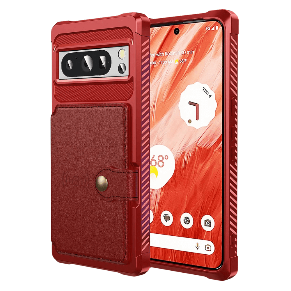 Abeo Shockproof Leather Wallet Case For Google Pixel Red