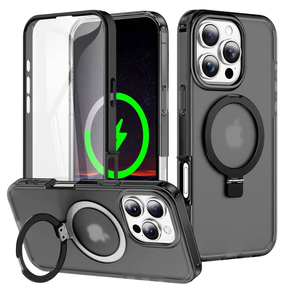 Dives Shockproof Matte iPhone Case With Screen Protector And Ring Holder Black