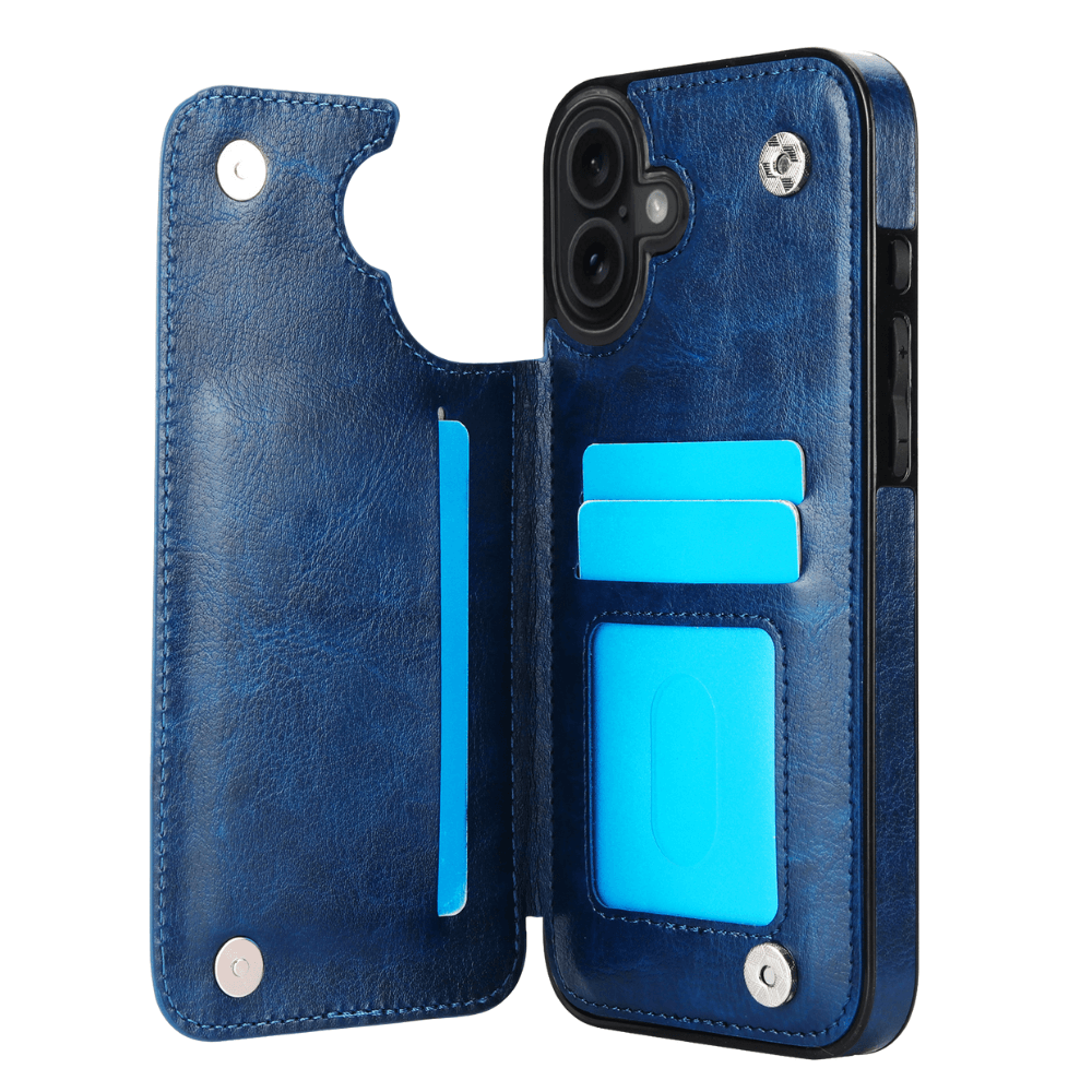 Vistor Leather Flip Wallet Case For iPhone 17 Series Blue iPhone 17