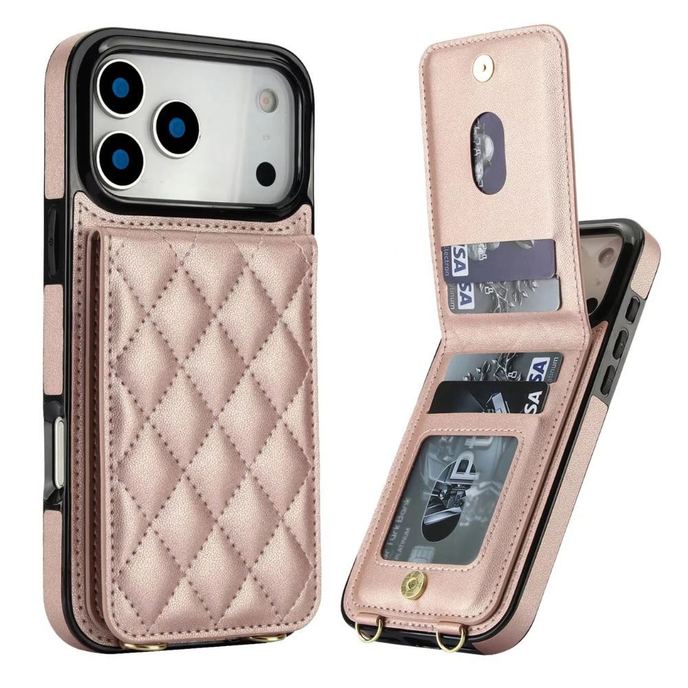 Devoco Leather Wallet iPhone Case With Card Holder Rose Gold