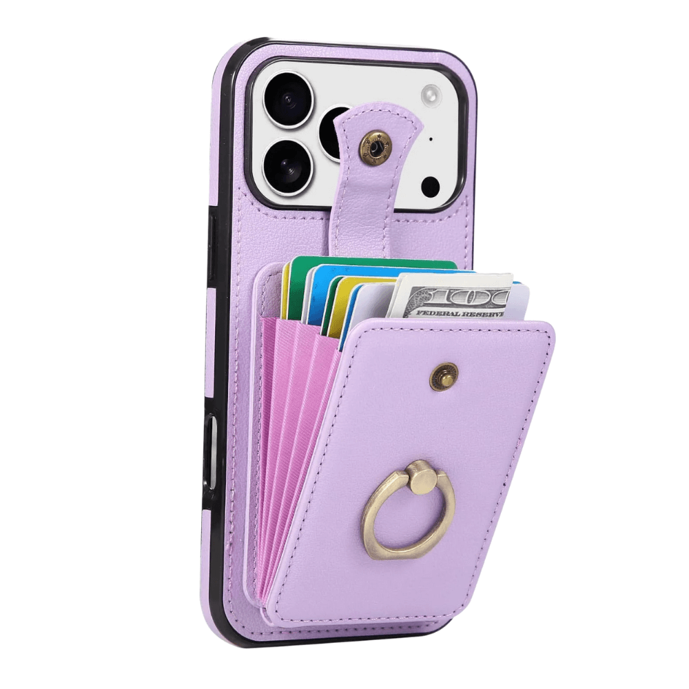 Sanus RFID Blocking Leather Wallet Case for iPhone Series 15-17 Purple