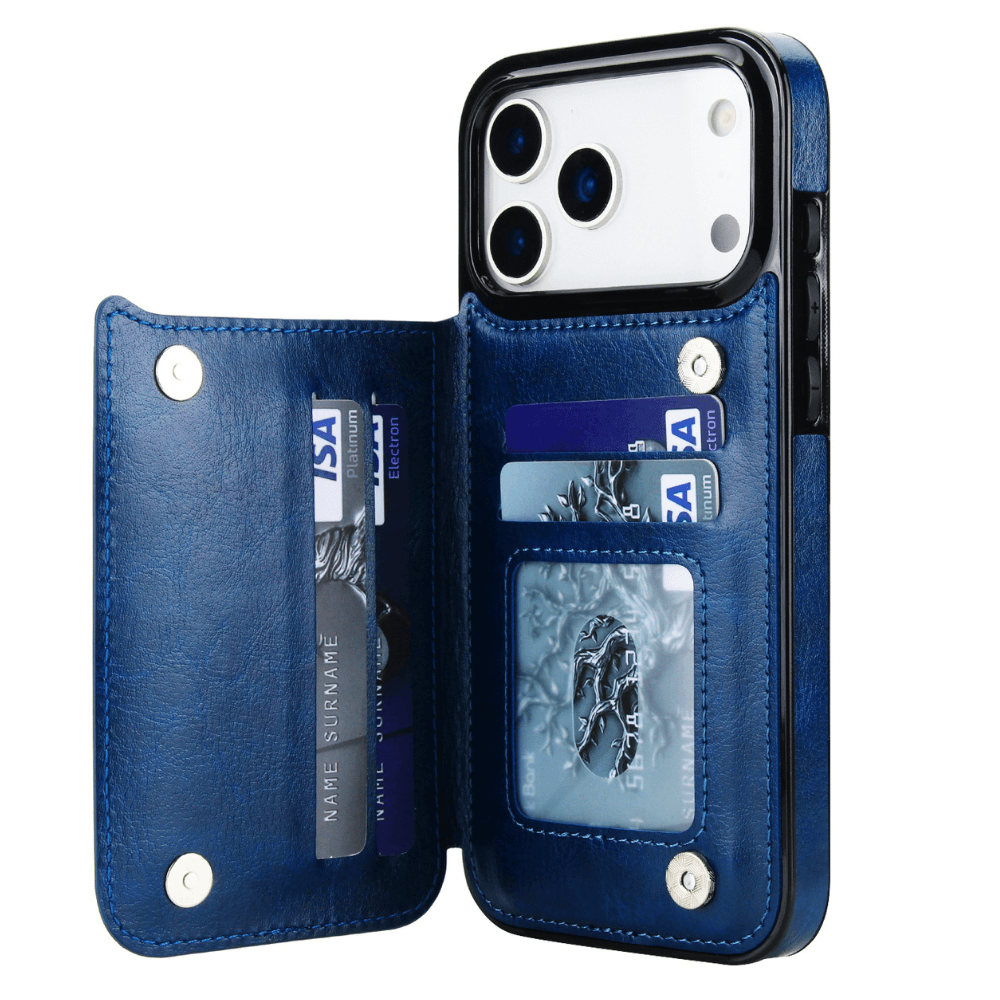 Vistor Leather Flip Wallet Case For iPhone 17 Series Blue